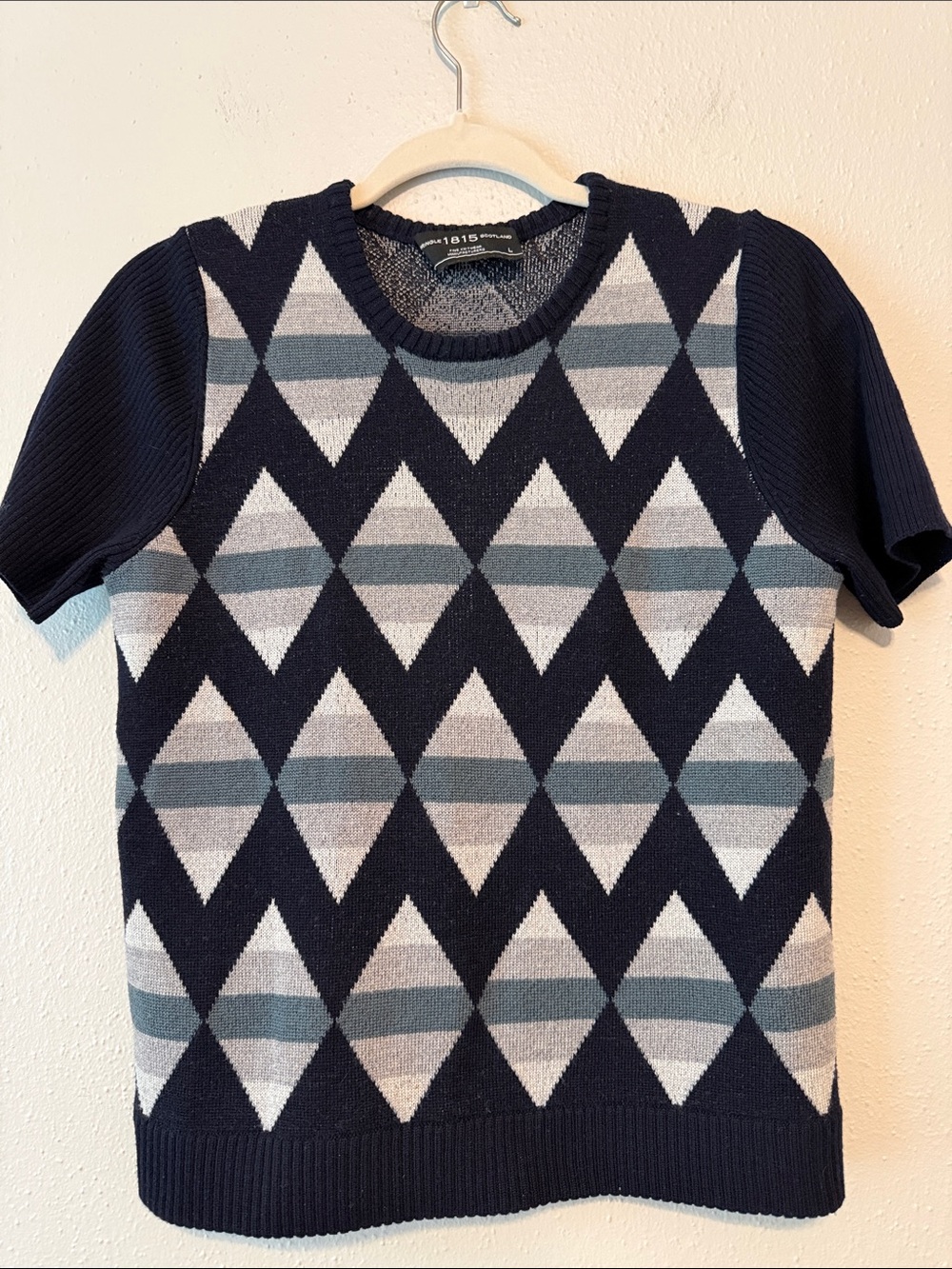 Pringle Navy, Gray & Light Blue Argyle Crewneck Sweater